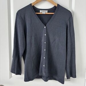 Brooks Brothers Gray Cardigan Button Down Silk Blend Size L Preppy